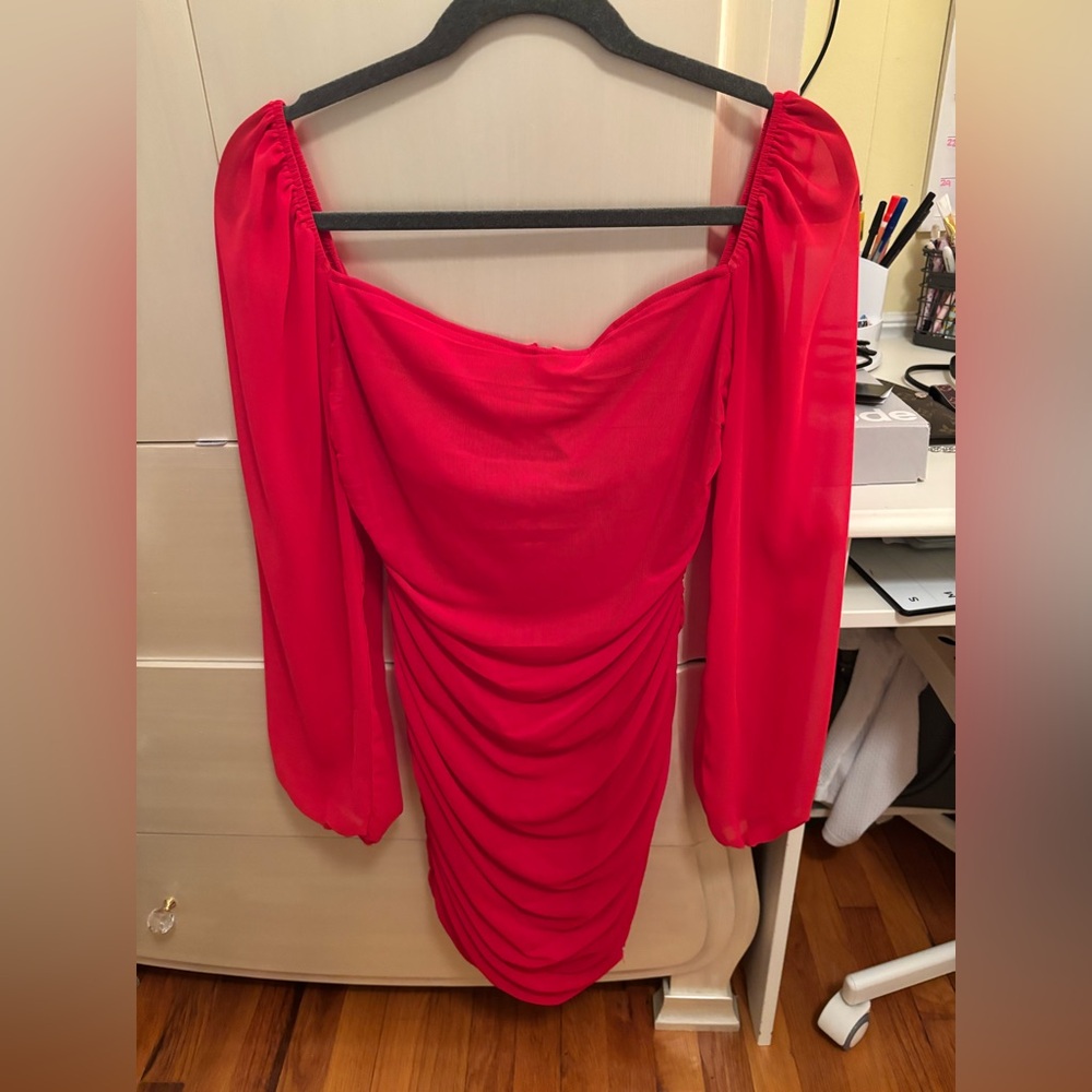 red ruffle long sleeve dress